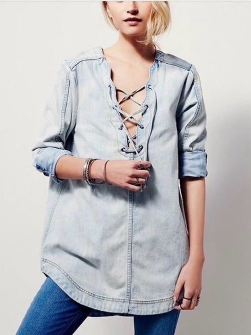 Free People lace up denim tunic